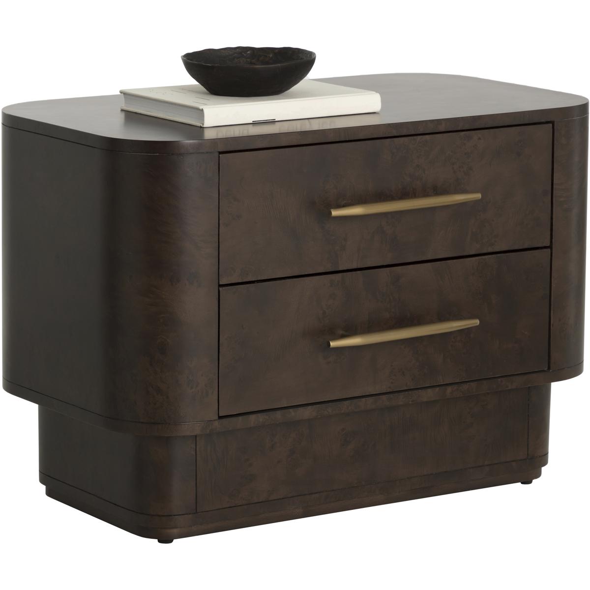 Kenzo Modern Classic Brown Burl Wide Nightstand
